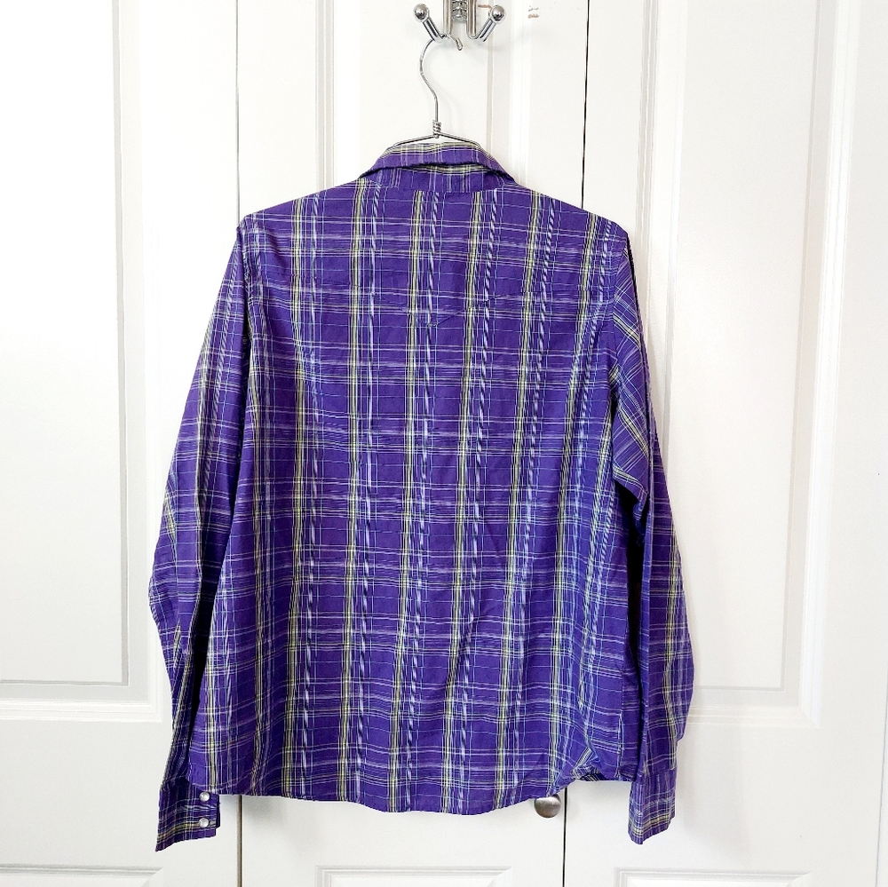 Purple Wrangler Plaid Western‎ Snap Shirt Ladies XL Vintage Cowgirl - Picture 2 of 6